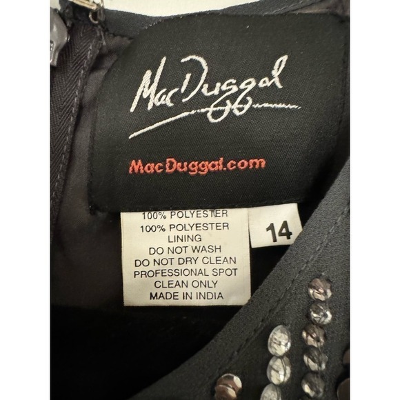 Mac Duggal Size 14 $598 NWT Embellished High Neck Long Sleeve Midi Dress Gray - Picture 6 of 11